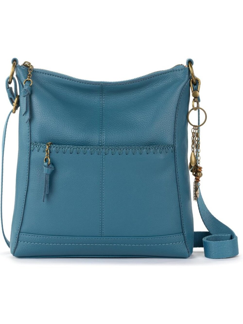 Women's Blue Soft Leather Crossbody Purse Zipper Closure with Adjustable Strap